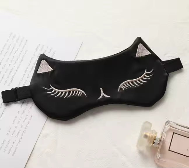 Black Cat Eye Mask (Adjustable, Satin)