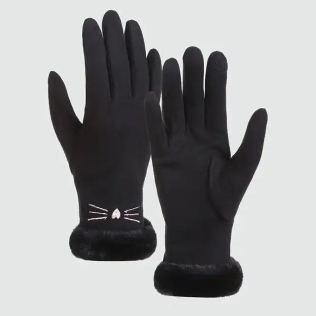 Black Cat Gloves (Faux Fur & Suede)